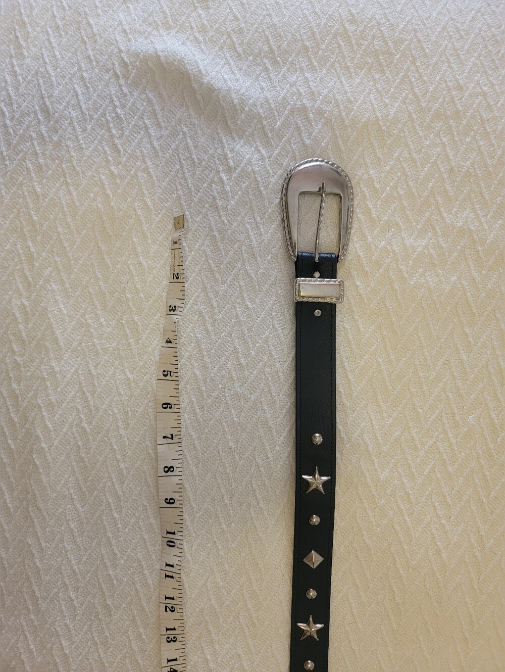 Vintage Classic Black Star Studded Leather Belt with Silver Buckle